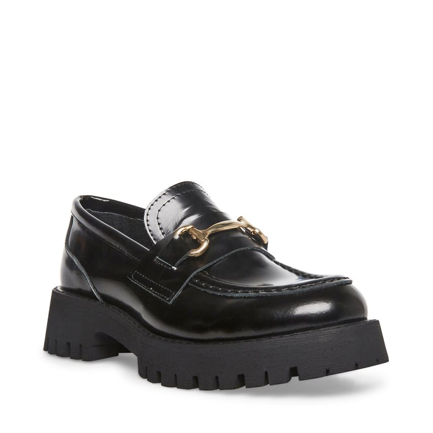 Black Steve Madden Lando Leather Women's Platform Shoes | PH 1309ELD